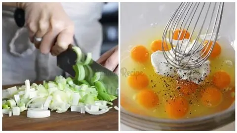 Chop vegetables and Whisk eggs