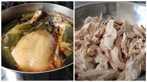 Strain the Broth & Shred Chicken