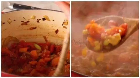 Pour in Stock and Simmer & Cook the Pasta