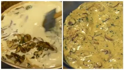 Add herbs and cream & Thicken and finish