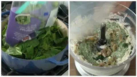 Combine vegetables and base & Add cheeses and prepare for baking