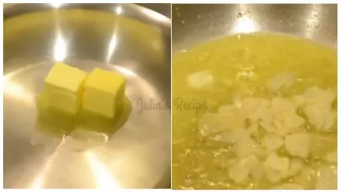 Melt butter and sauté aromatics