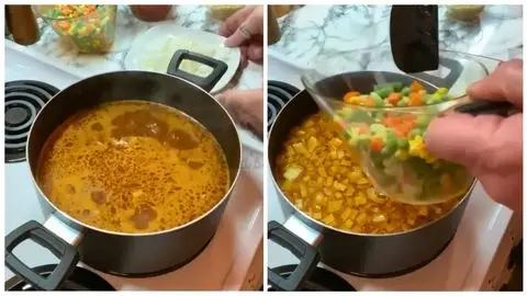 Pour in Broth and Veggies