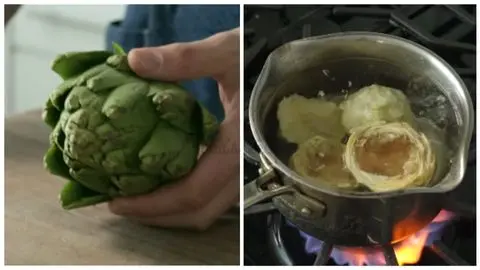 Prepare the artichokes & Cook the spinach