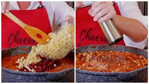 Finished Pasta Fagioli Garnished with Parmesan and Parsley