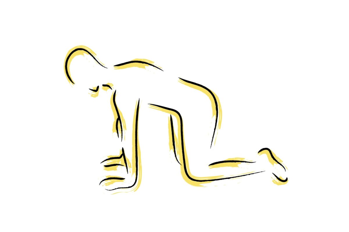 Woman performing all-fours belly breathing exercise