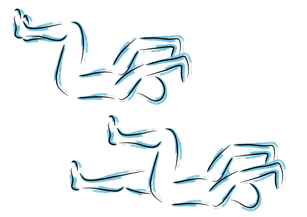 Woman performing wall-press deadbugs for increased core activation