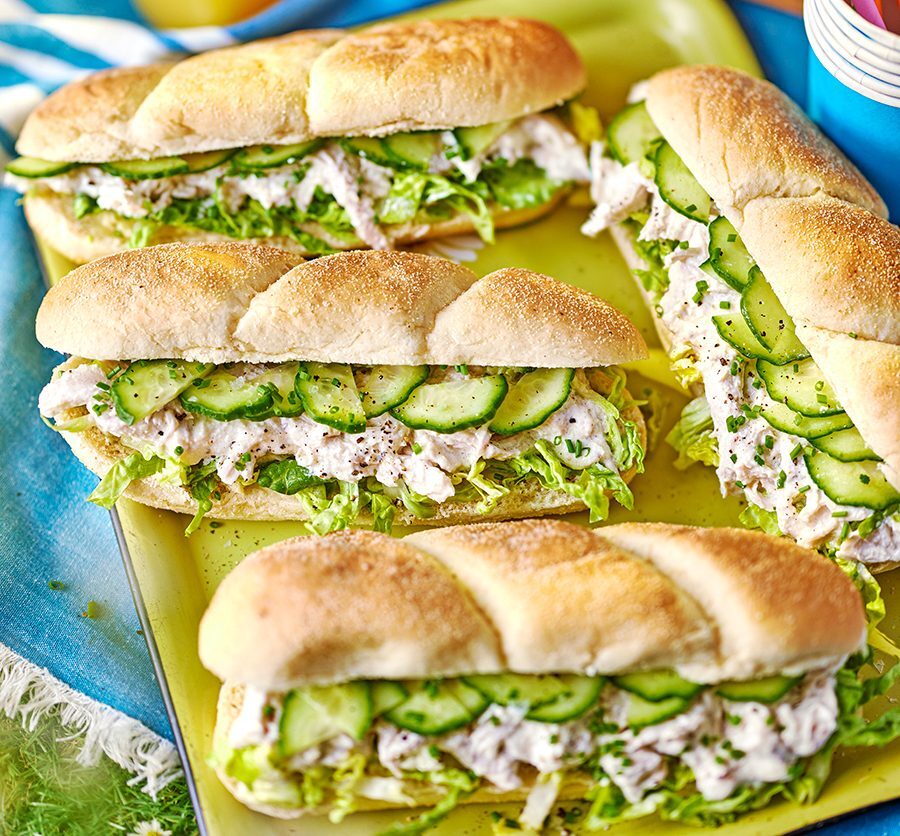 Hearty sub rolls filled with a chicken Caesar salad mixture.
