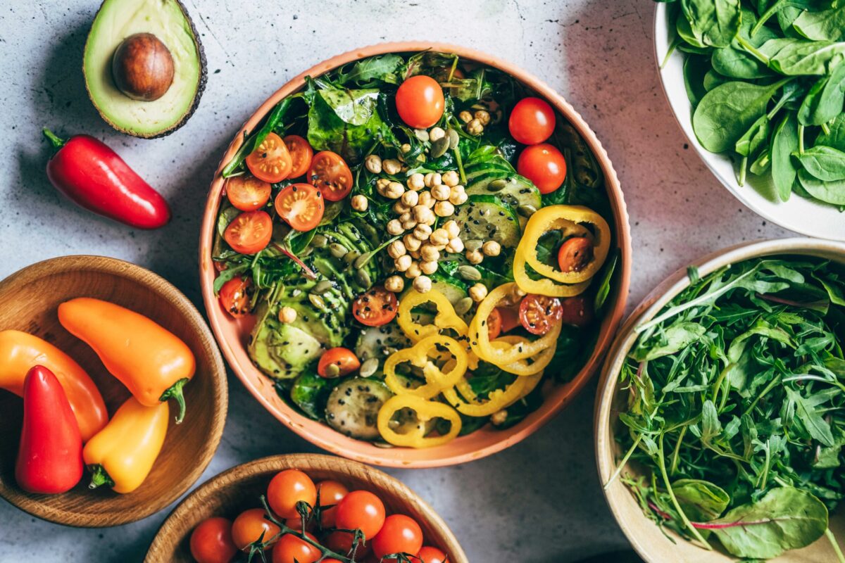 A beautiful spread of healthy, plant-based foods.