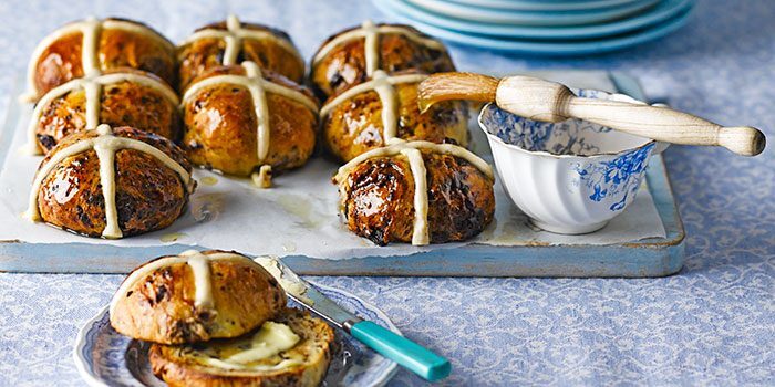 Chocolate chip hot cross buns as a delicious variation.