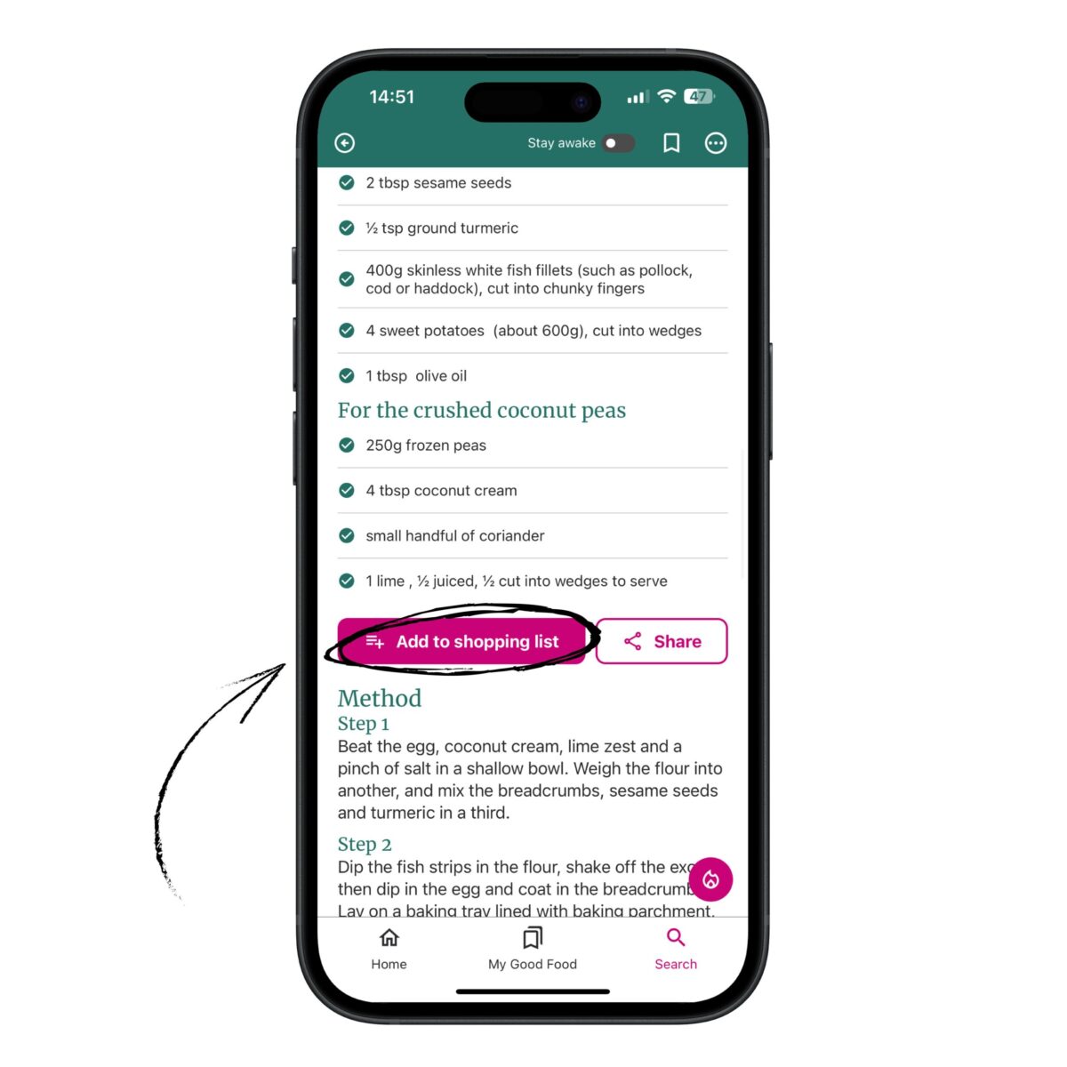 A shopping list for the spring orzo recipe on a phone
