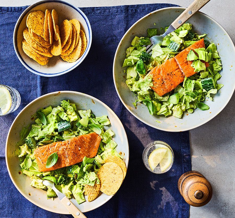 Two servings of green goddess cabbage salad