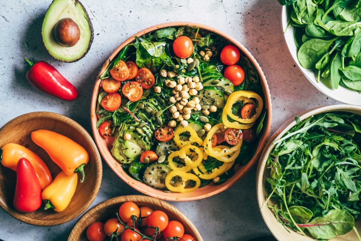 A beautiful bowl of a complete, healthy meal.