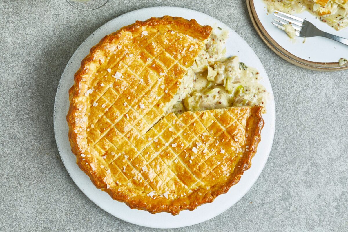 A golden chicken pie