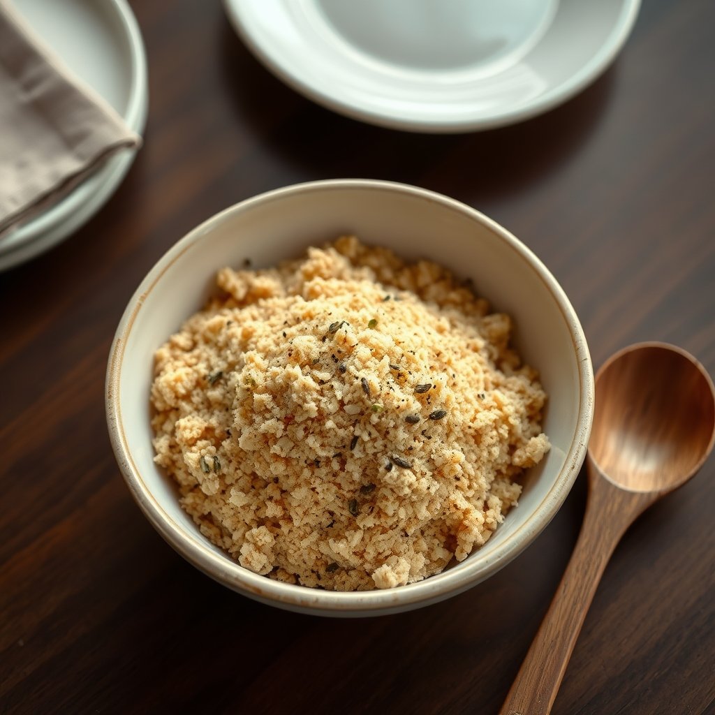 Panko parmesan breadcrumb mixture in a bowl for crusting chicken