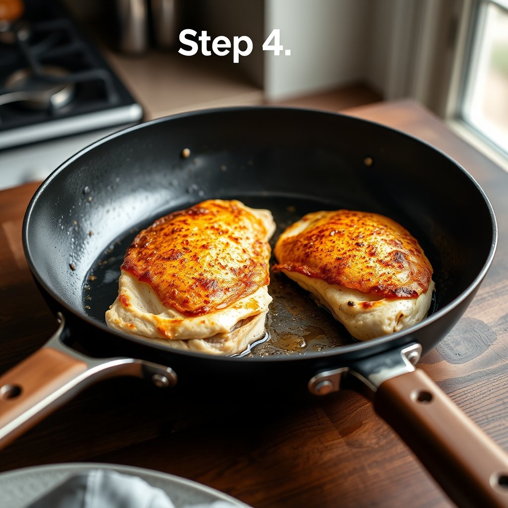 Final cooking stage of Stuffed Chicken Marsala
