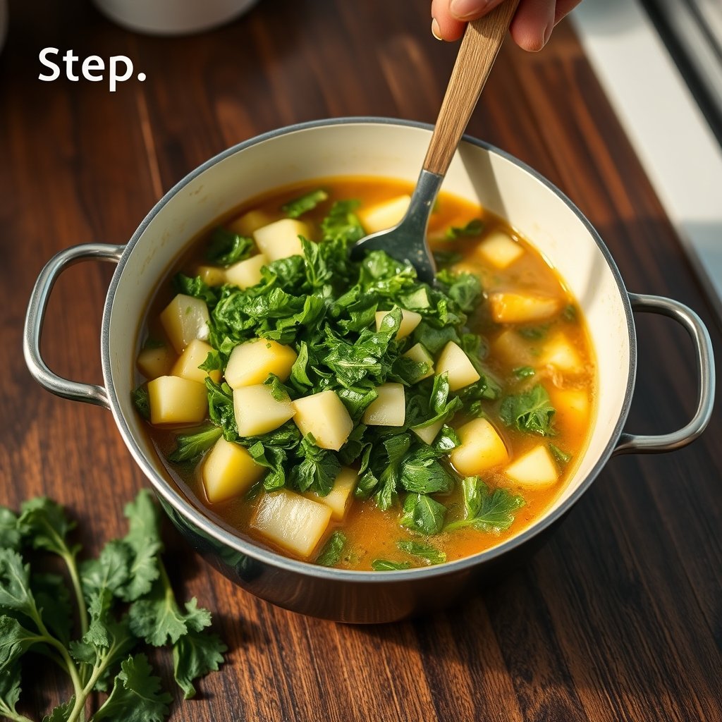 Final cooking stage of Zuppa Toscana